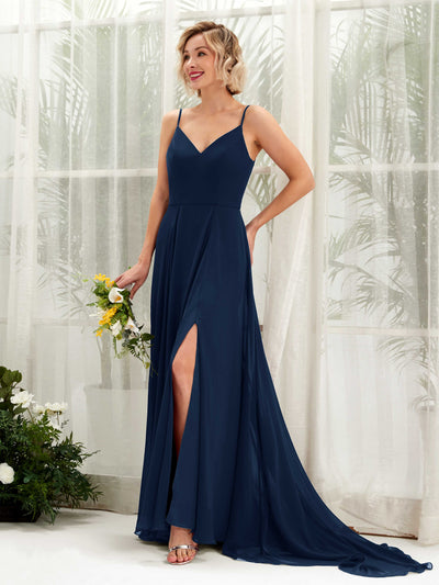 Carlyna Mana A-Line Navy Bridesmaid Dress Maxi Sleeveless V-Neck Dress #color_navy