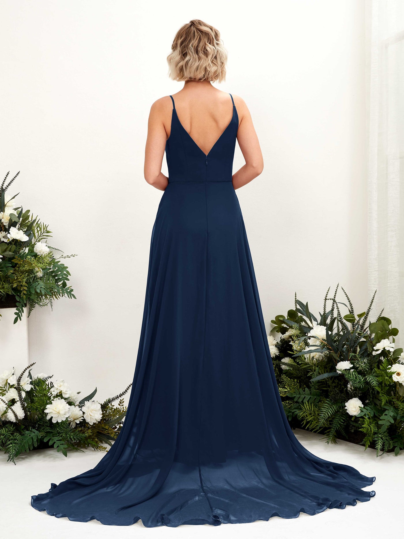 Ball Gown V-neck Sleeveless Bridesmaid Dress  (81224113)#color_navy