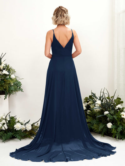 Carlyna Mana A-Line Navy Bridesmaid Dress Maxi Sleeveless V-Neck Dress #color_navy