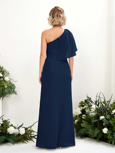 Carlyna Brook A-Line Navy Bridesmaid Dress Maxi Sleeveless One Shoulder Dress Back View #color_navy