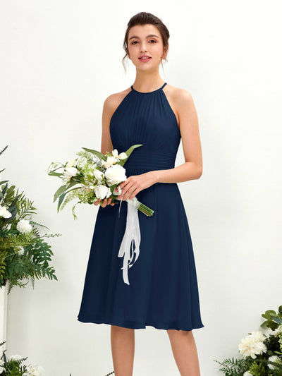 Carlyna Cathie A-Line Navy Bridesmaid Dress Knee-Length Sleeveless Round Neck Dress Front View #color_navy