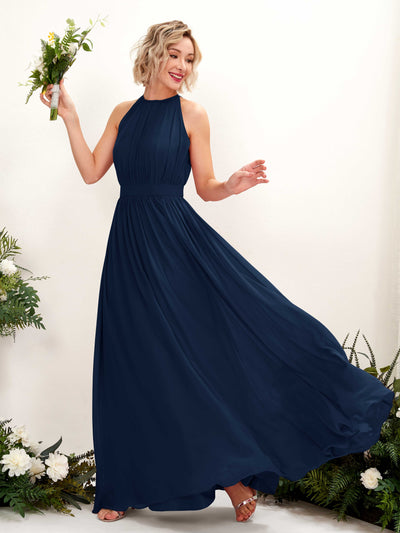 Carlyna Eden A-Line Navy Bridesmaid Dress Maxi Sleeveless Round Neck Dress Front View #color_navy