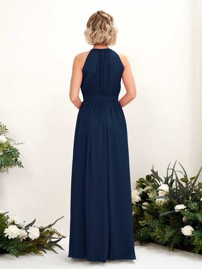 Carlyna Eden A-Line Navy Bridesmaid Dress Maxi Sleeveless Round Neck Dress Back View #color_navy
