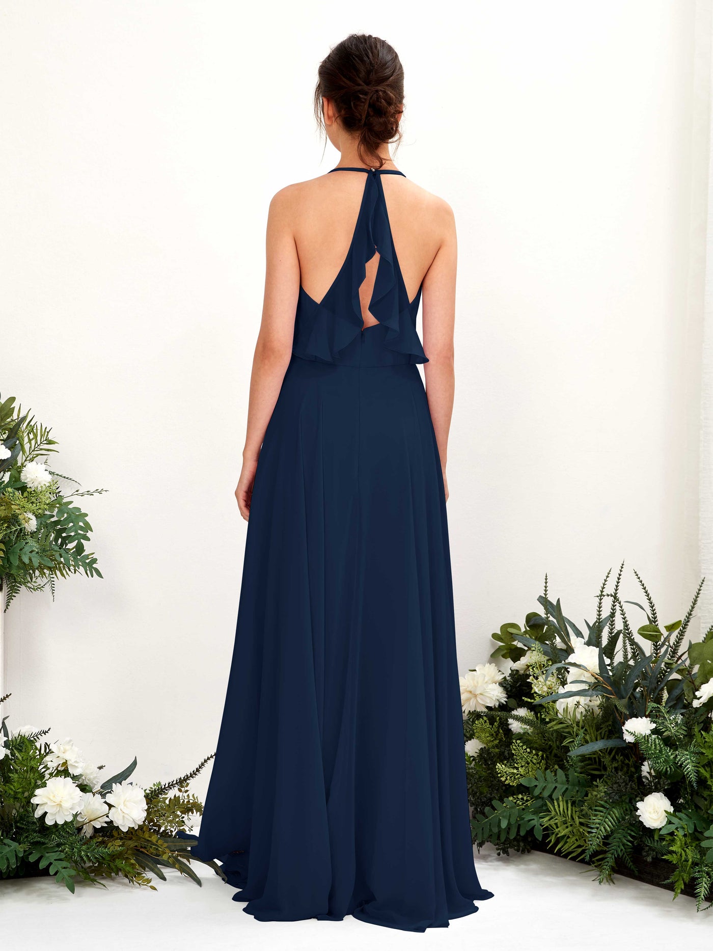 Halter V-neck Sleeveless Chiffon Bridesmaid Dress (81221013)#color_navy