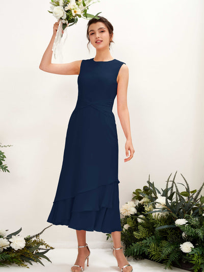 Carlyna Raina Mermaid Navy Bridesmaid Dress Midi Sleeveless Round Neck Dress #color_navy