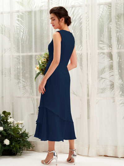 Carlyna Raina Mermaid Navy Bridesmaid Dress Midi Sleeveless Round Neck Dress #color_navy
