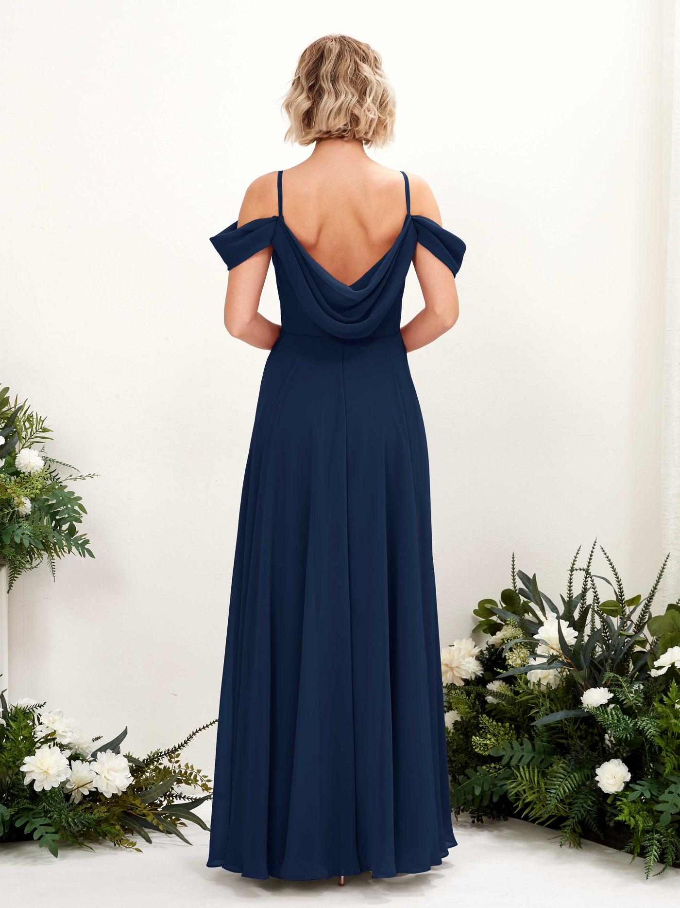 Off Shoulder Straps V-neck Sleeveless Chiffon Bridesmaid Dress (81224913)#color_navy