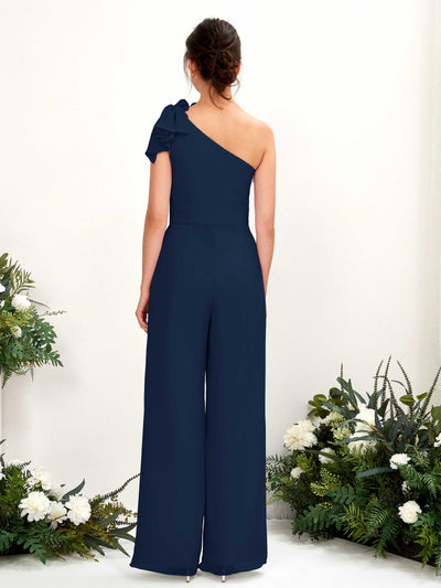Carlyna Jasmine Jumpsuit Navy Bridesmaid Dress Maxi Sleeveless One Shoulder Dress Back View #color_navy