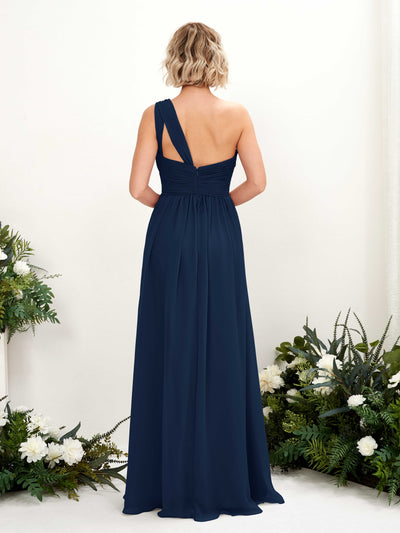 Carlyna Flaze A-Line Navy Bridesmaid Dress Maxi Sleeveless One Shoulder Dress Back View #color_navy