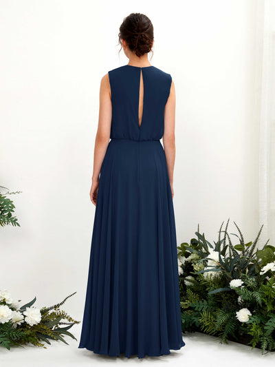 Carlyna Alma A-Line Navy Bridesmaid Dress Maxi Sleeveless Round Neck Dress Back View #color_navy