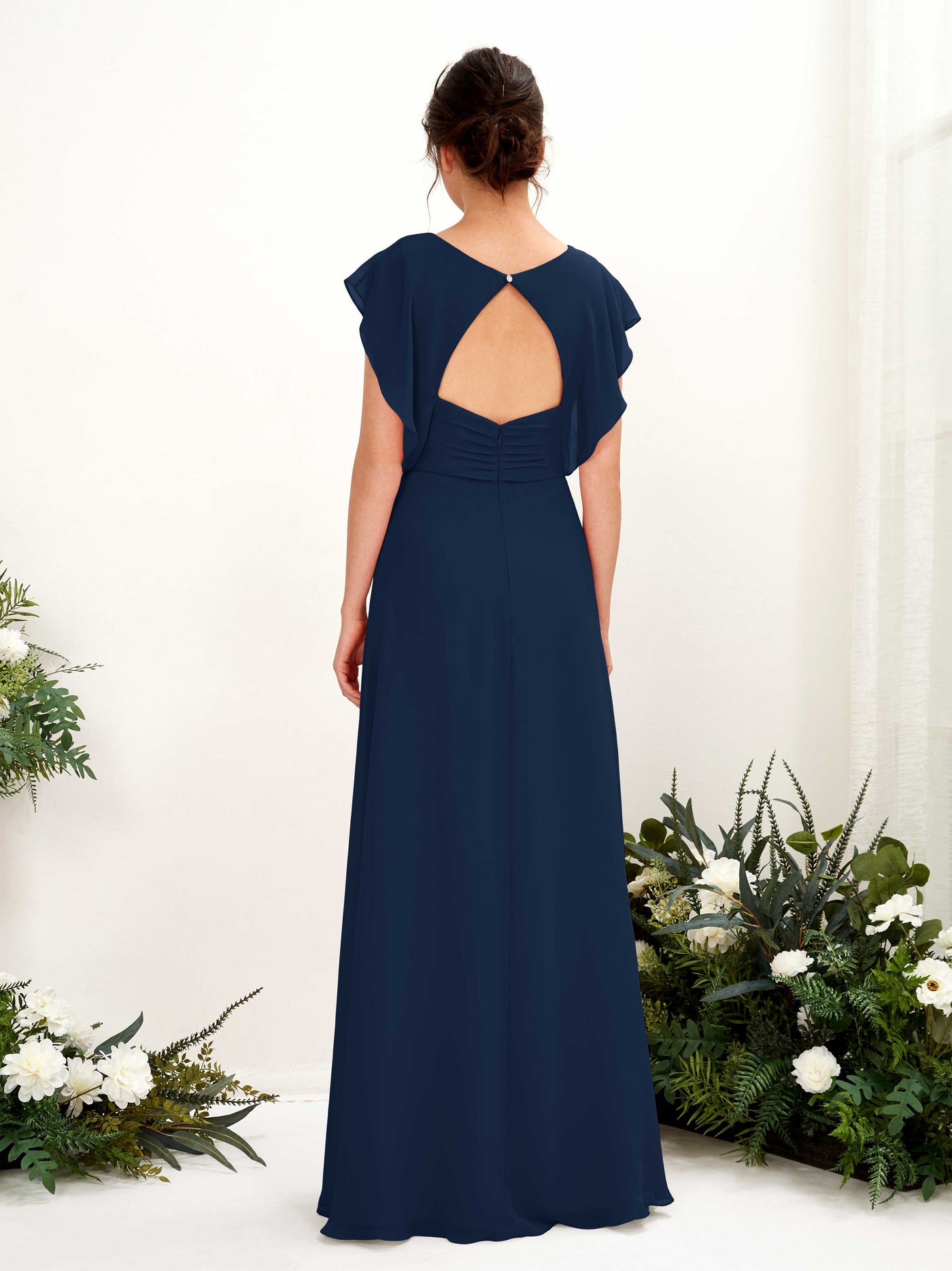 V-neck Cap Sleeves Bridesmaid Dress (81225613)#color_navy