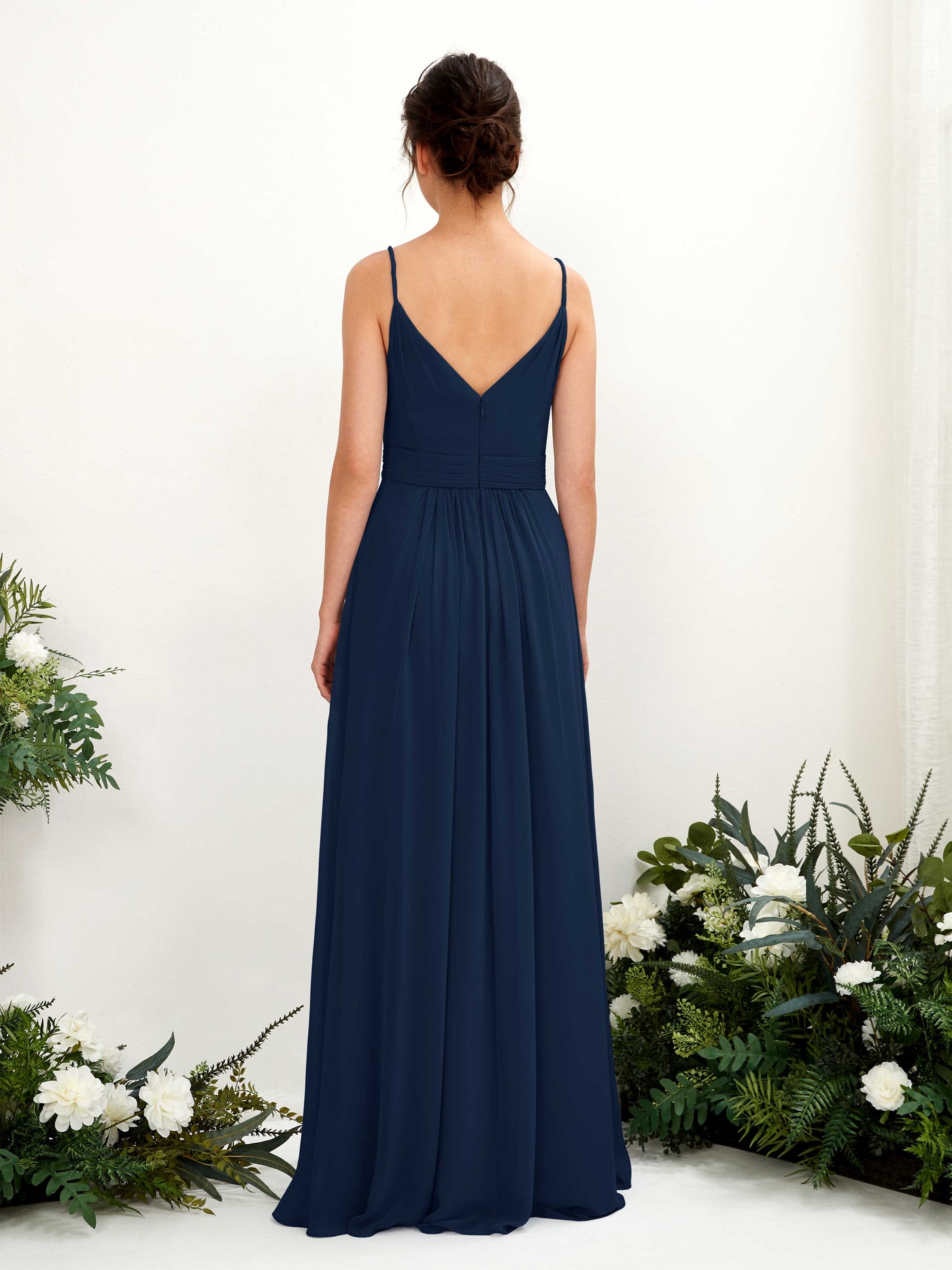 Spaghetti-straps V-neck Sleeveless Bridesmaid Dress  (81223913)#color_navy