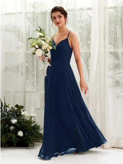 Carlyna Naura A-Line Navy Bridesmaid Dress Maxi Sleeveless V-Neck Dress #color_navy