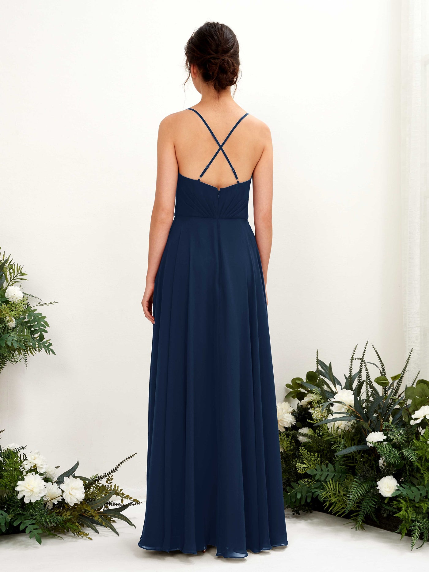 Spaghetti-straps V-neck Sleeveless Bridesmaid Dress (81224213)#color_navy