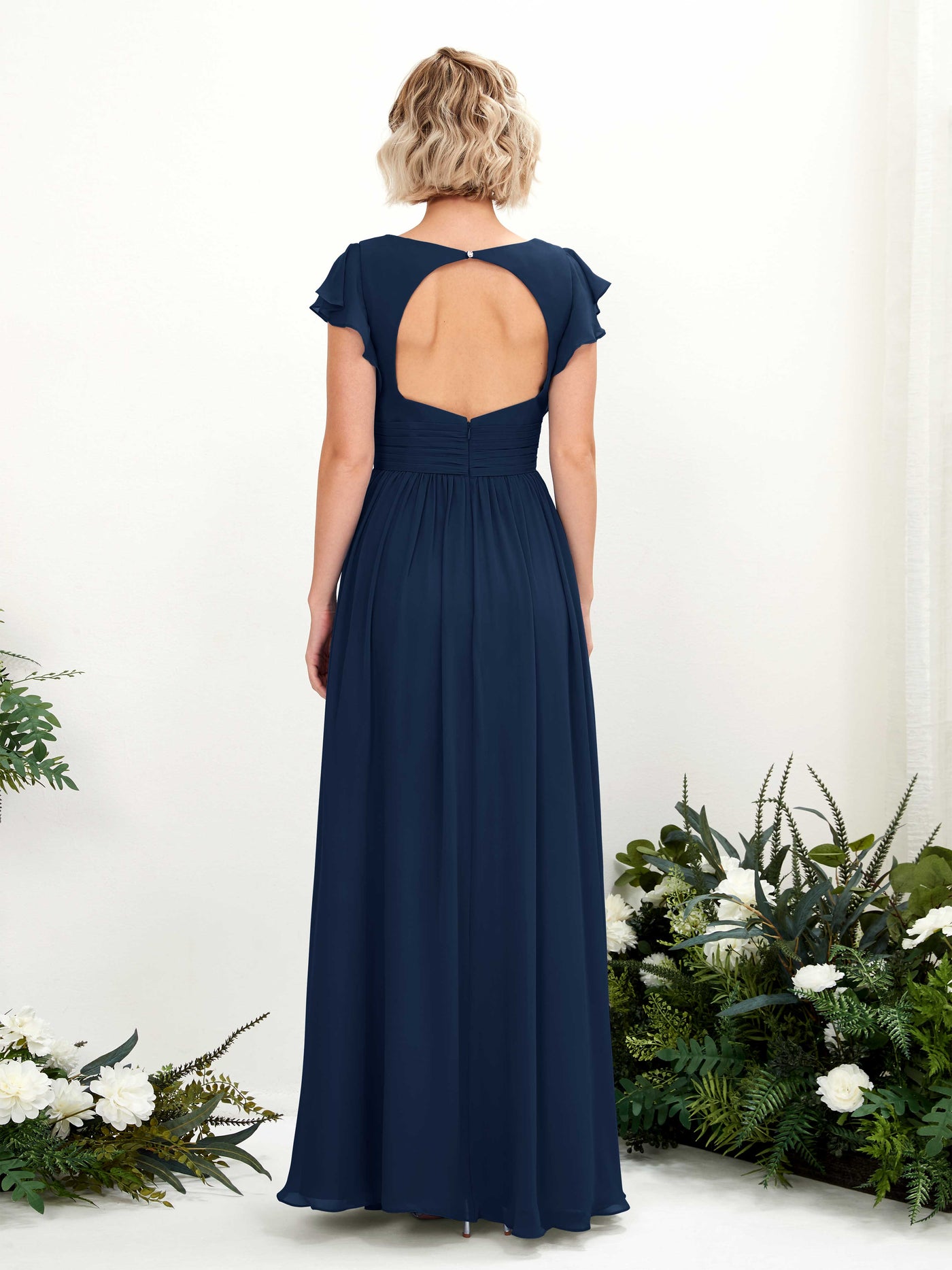 V-neck Short Sleeves Chiffon Bridesmaid Dress (81222713)#color_navy