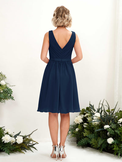 Carlyna Natasha A-Line Navy Bridesmaid Dress Knee-Length Sleeveless V-Neck Dress #color_navy
