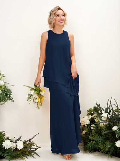 Carlyna Finna Sheath Navy Bridesmaid Dress Maxi Sleeveless Round Neck Dress Front View #color_navy