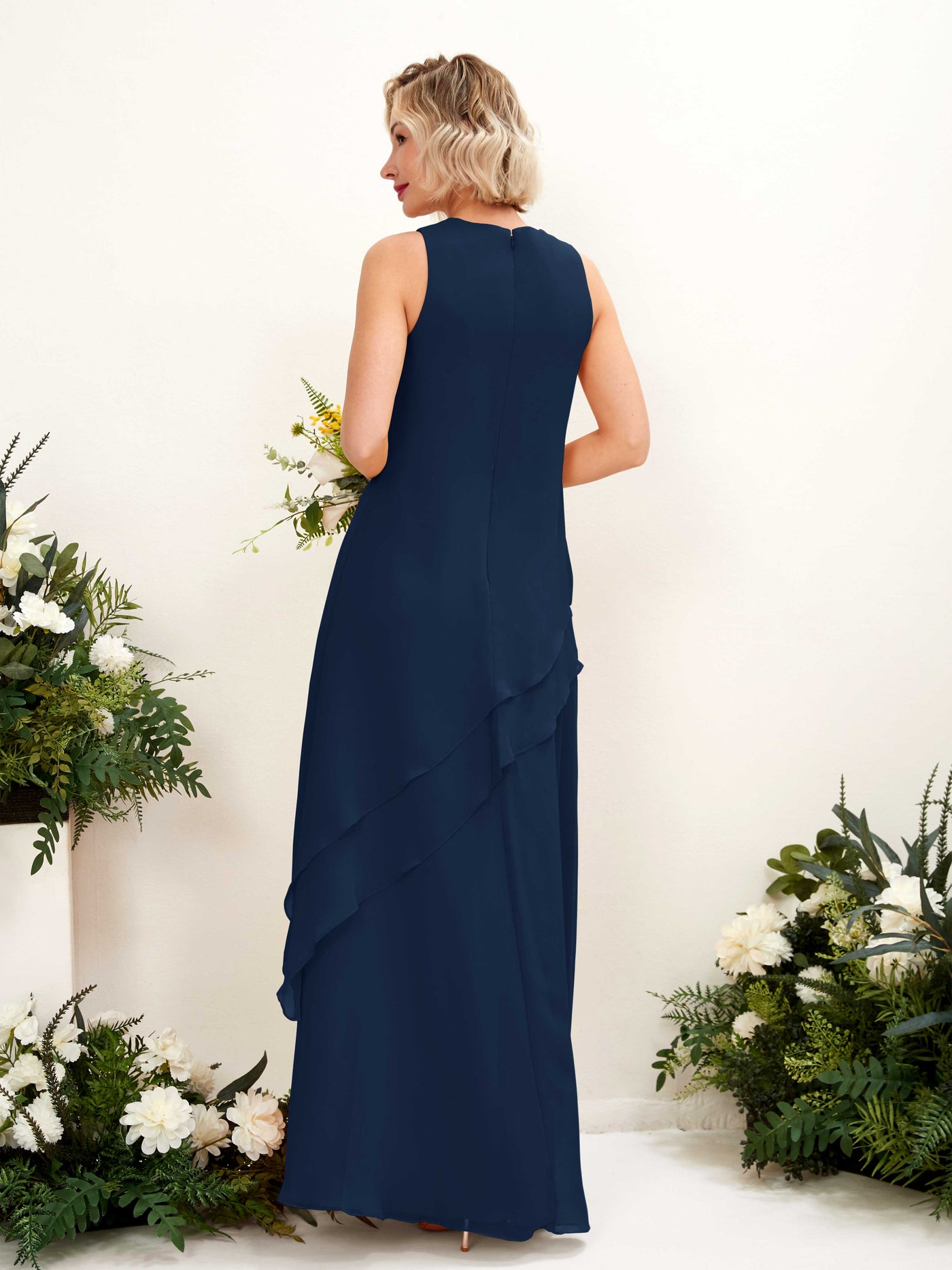 Round Sleeveless Chiffon Bridesmaid Dress (81222313)#color_navy