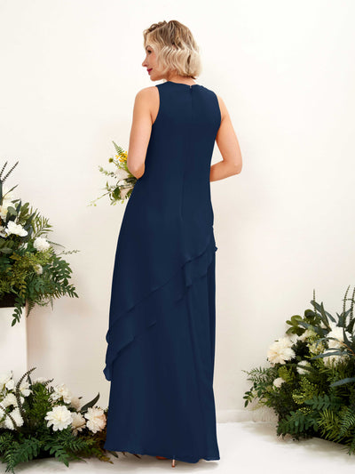 Carlyna Finna Sheath Navy Bridesmaid Dress Maxi Sleeveless Round Neck Dress Back View #color_navy