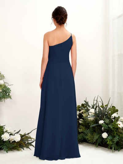 Carlyna Crystal A-Line Navy Bridesmaid Dress Maxi Sleeveless One Shoulder Dress Back View #color_navy