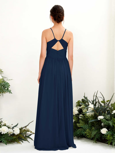 Carlyna Angela A-Line Navy Bridesmaid Dress Maxi Sleeveless V-Neck Dress Back View #color_navy