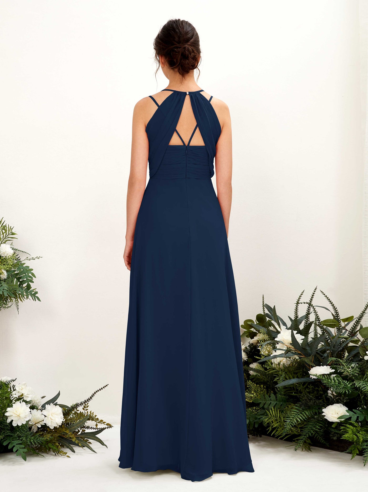 Straps V-neck Sleeveless Chiffon Bridesmaid Dress (81225413)#color_navy