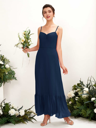Carlyna Delia Sheath Navy Bridesmaid Dress Maxi Sleeveless Spaghetti Strap Dress Front View #color_navy