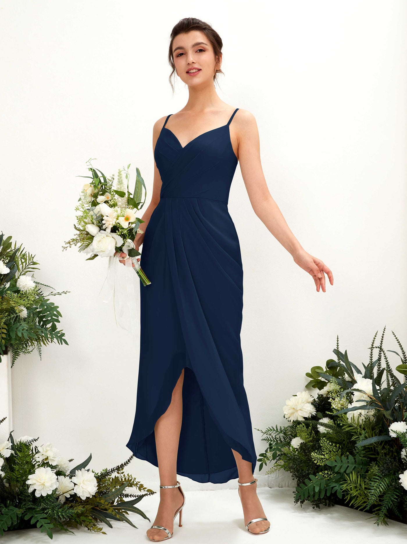 Spaghetti-straps V-neck Sleeveless Chiffon Bridesmaid Dress (81221313)#color_navy