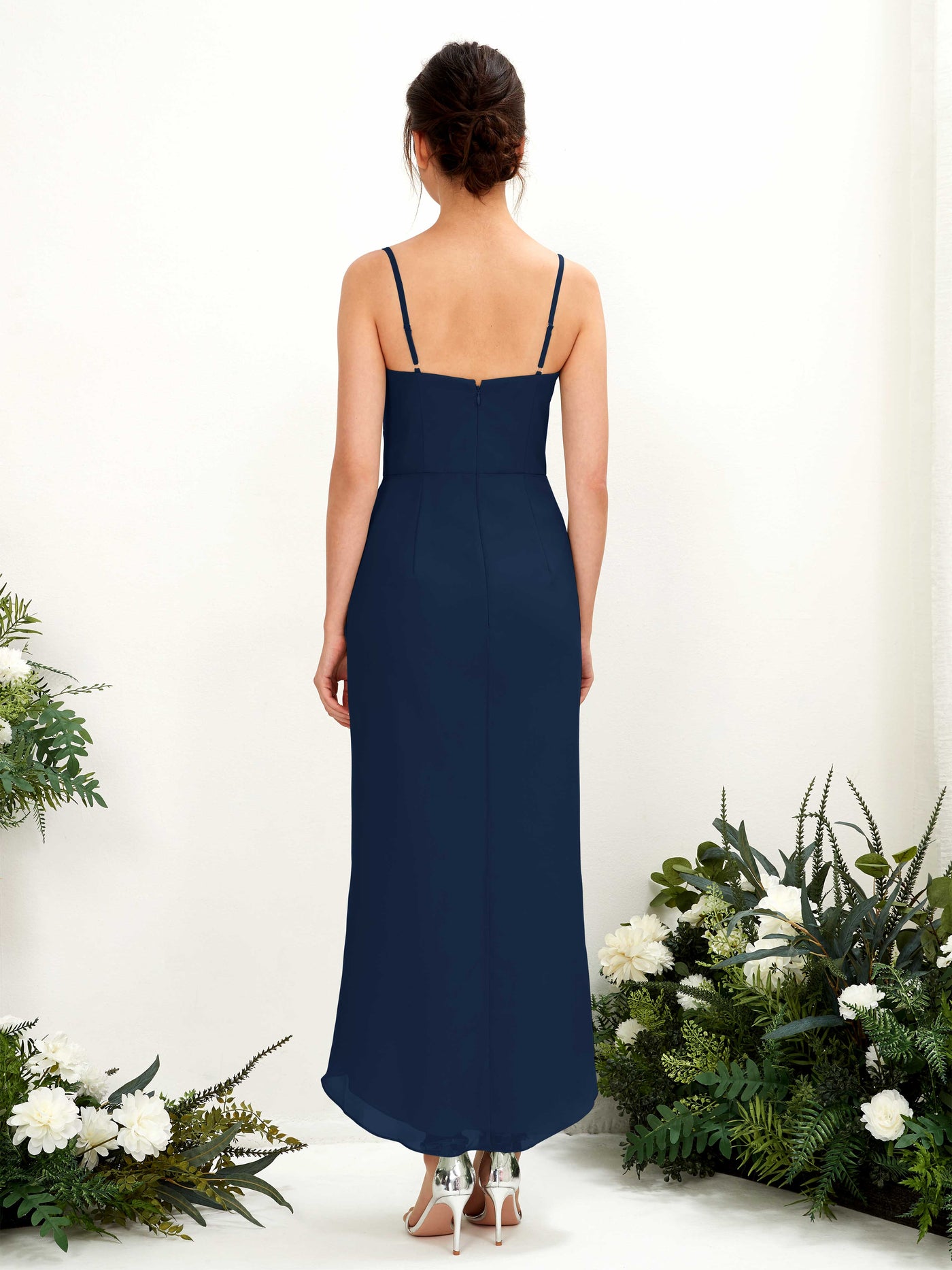 Spaghetti-straps V-neck Sleeveless Chiffon Bridesmaid Dress (81221313)#color_navy
