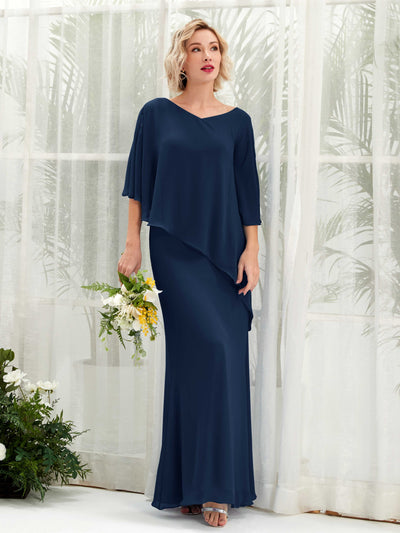 Carlyna Violaine A-Line Navy Bridesmaid Dress Maxi Three Quarter Sleeve V-Neck Dress #color_navy