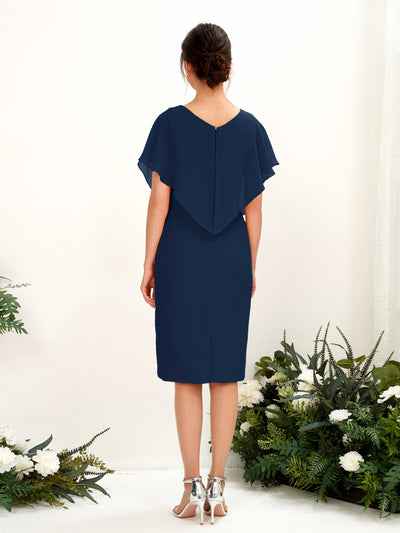 Carlyna Vanessa Sheath Navy Bridesmaid Dress Knee-Length Cap Sleeve V-Neck Dress #color_navy