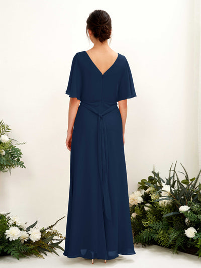 Carlyna Merta A-Line Navy Bridesmaid Dress Maxi Short Sleeve V-Neck Dress #color_navy