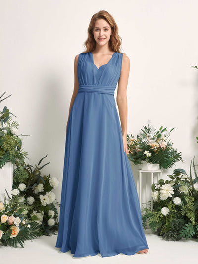 Carlyna Carolyn Convertible Dusty Blue Bridesmaid Dress Maxi Sleeveless Sweetheart Dress Side View 3 #color_dusty-blue