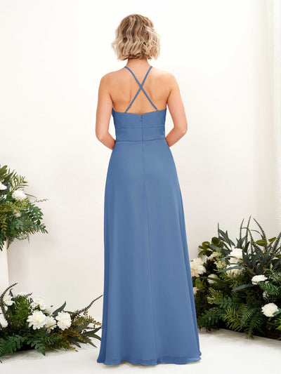 Carlyna Frances A-Line Dusty Blue Bridesmaid Dress Maxi Sleeveless Round Neck Dress Back View #color_dusty-blue