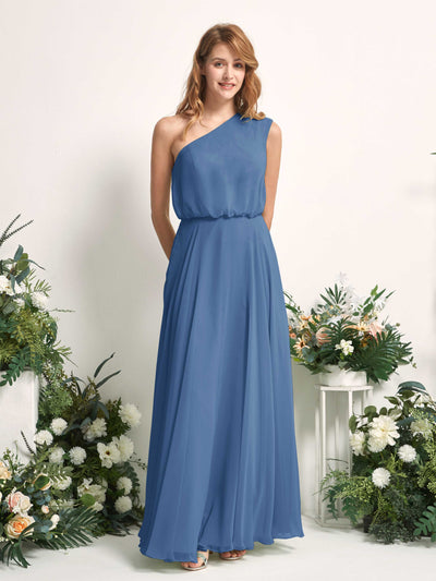 Carlyna Cecily A-Line Dusty Blue Bridesmaid Dress Maxi Sleeveless One Shoulder Dress Front View #color_dusty-blue