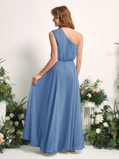 Carlyna Cecily A-Line Dusty Blue Bridesmaid Dress Maxi Sleeveless One Shoulder Dress Back View #color_dusty-blue