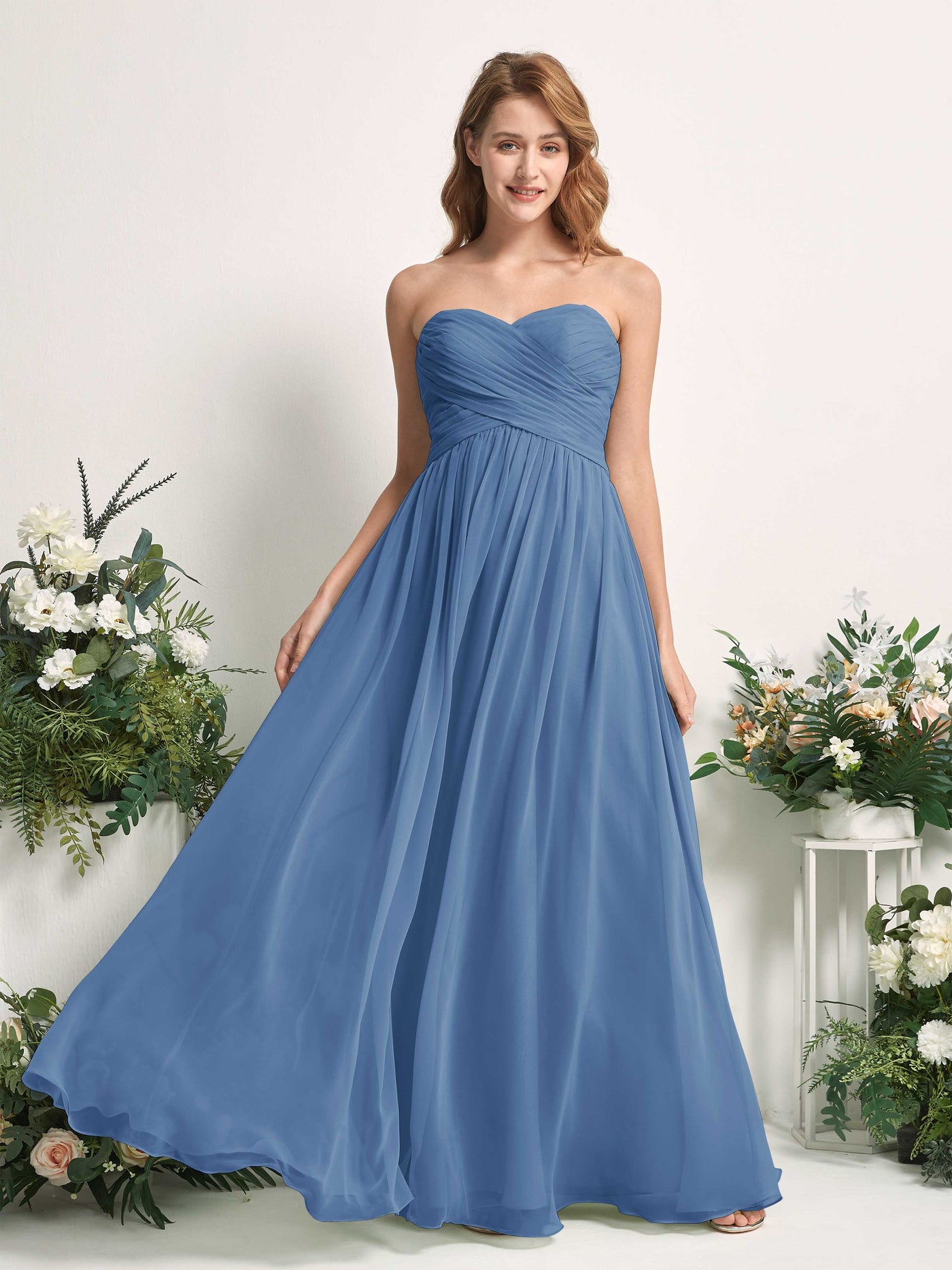 Bridesmaid Dress A-line Chiffon Sweetheart Full Length Sleeveless Wedding Party Dress - Dusty Blue (81226910)#color_dusty-blue