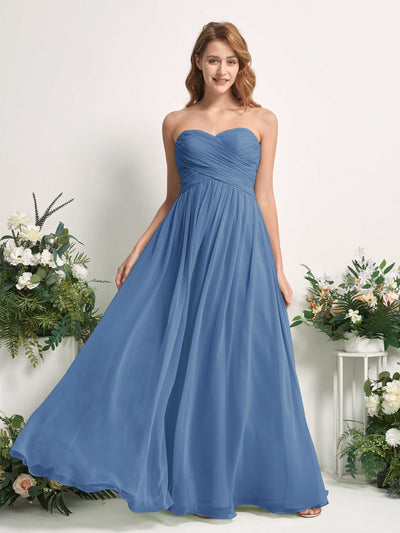 Carlyna Elma A-Line Dusty Blue Bridesmaid Dress Maxi Sleeveless Sweetheart Dress Front View #color_dusty-blue
