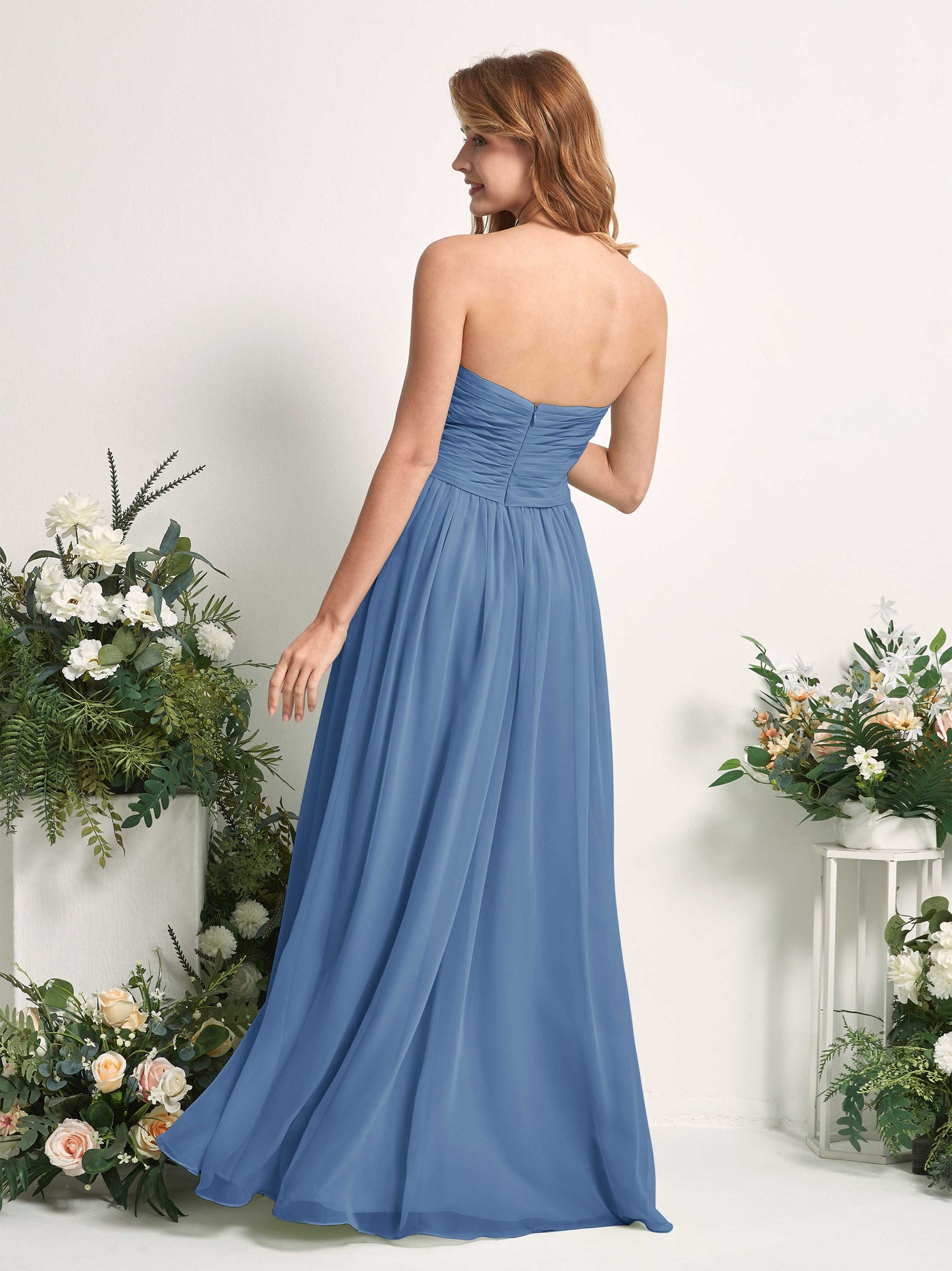 Bridesmaid Dress A-line Chiffon Sweetheart Full Length Sleeveless Wedding Party Dress - Dusty Blue (81226910)#color_dusty-blue