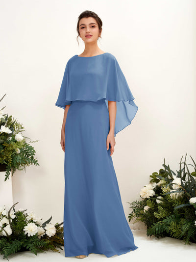 Carlyna Savin Sheath Dusty Blue Bridesmaid Dress Maxi Cap Sleeve Boat Neck Dress #color_dusty-blue