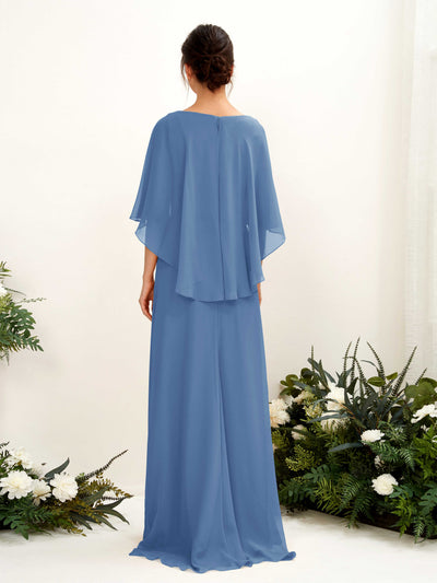 Carlyna Savin Sheath Dusty Blue Bridesmaid Dress Maxi Cap Sleeve Boat Neck Dress #color_dusty-blue