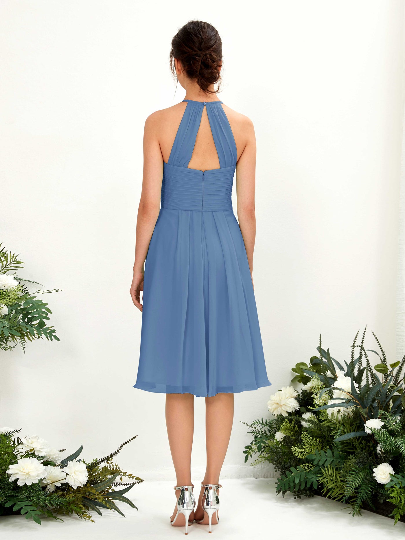 A-line Halter Sleeveless Chiffon Bridesmaid Dress - Dusty Blue (81220410)#color_dusty-blue