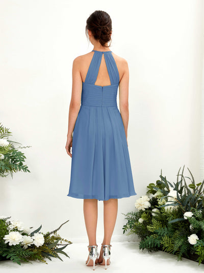 Carlyna Davina A-Line Dusty Blue Bridesmaid Dress Knee-Length Sleeveless Round Neck Dress Back View #color_dusty-blue