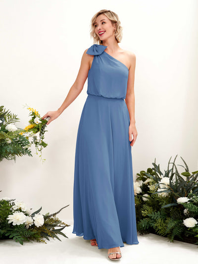 Carlyna Laurel A-Line Dusty Blue Bridesmaid Dress Maxi Sleeveless One Shoulder Dress #color_dusty-blue