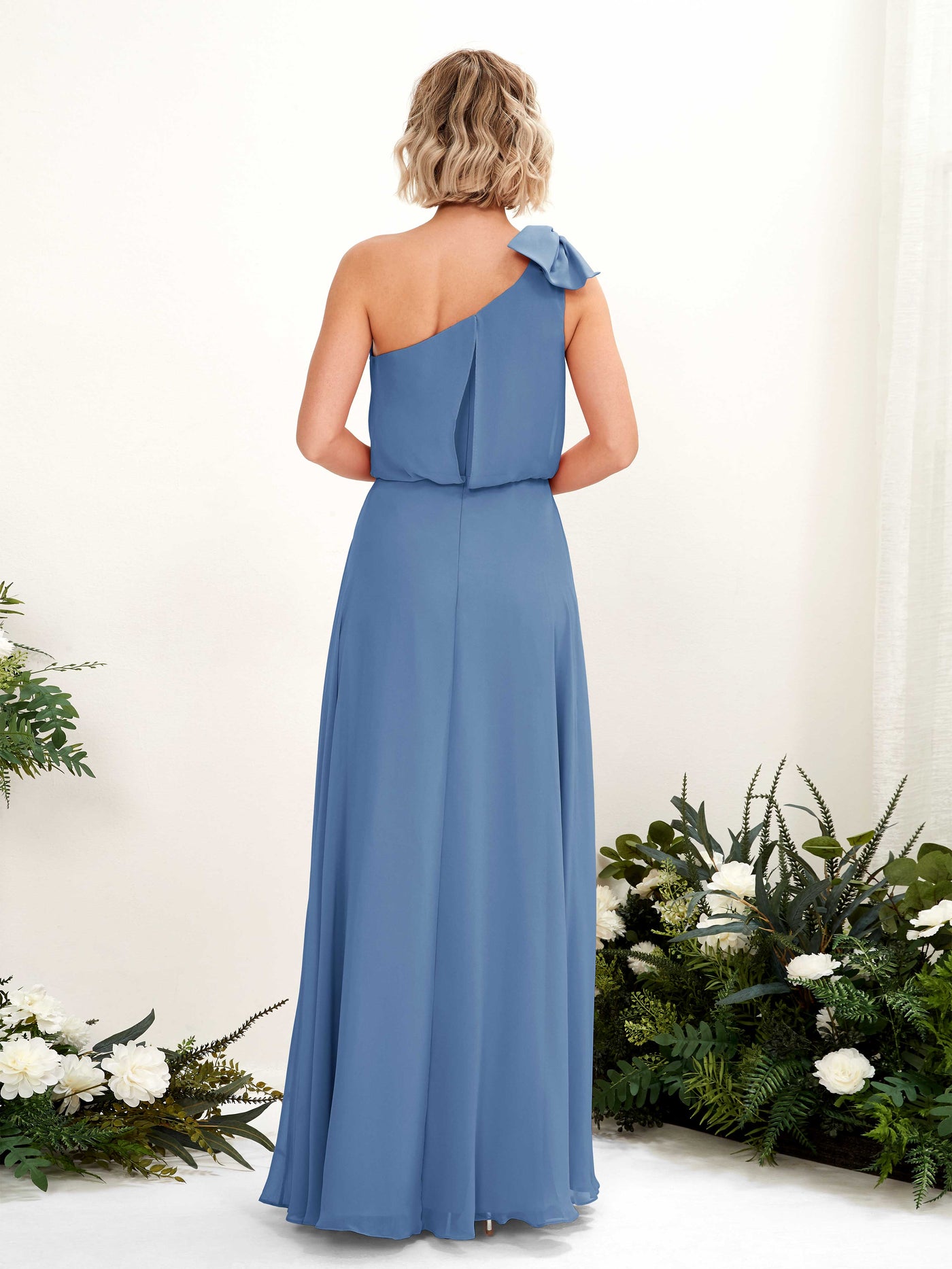A-line One Shoulder Sleeveless Chiffon Bridesmaid Dress - Dusty Blue (81225510)#color_dusty-blue