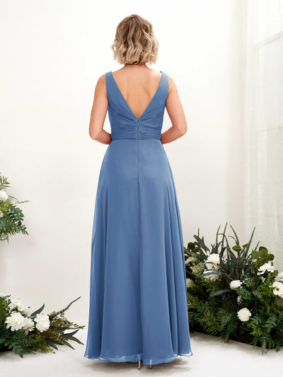 Carlyna Brianna A-Line Dusty Blue Bridesmaid Dress Maxi Sleeveless Boat Neck Dress Back View #color_dusty-blue