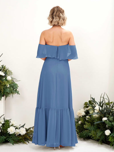 Carlyna Joie A-Line Dusty Blue Bridesmaid Dress Maxi Sleeveless Off the Shoulder Dress #color_dusty-blue