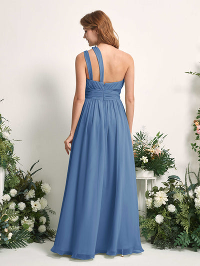 Carlyna Evelyn A-Line Dusty Blue Bridesmaid Dress Maxi Sleeveless One Shoulder Dress Back View #color_dusty-blue
