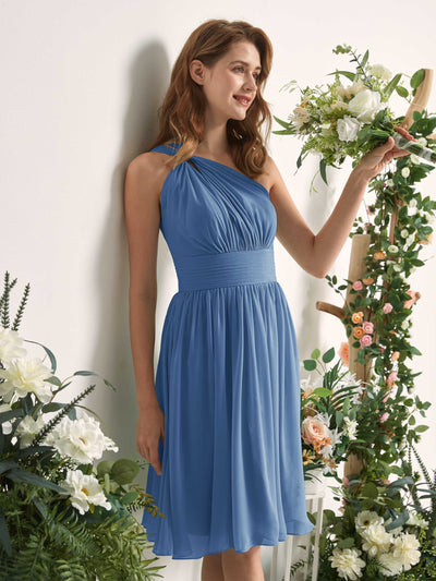 Carlyna Echo A-Line Dusty Blue Bridesmaid Dress Knee-Length Sleeveless One Shoulder Dress Side View 2 #color_dusty-blue