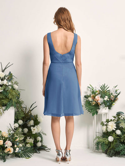 Carlyna Alisha A-Line Dusty Blue Bridesmaid Dress Knee-Length Sleeveless V-Neck Dress Back View #color_dusty-blue